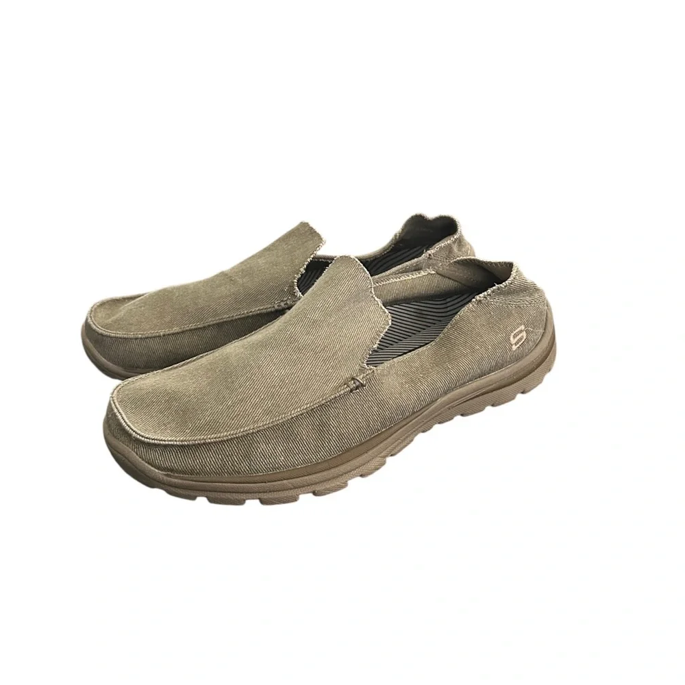 Skechers Men’s Slip-On Canvas Boat Shoes in Khaki